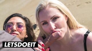 Frida és Georgie forrón nyalják a strandi gigafarkot